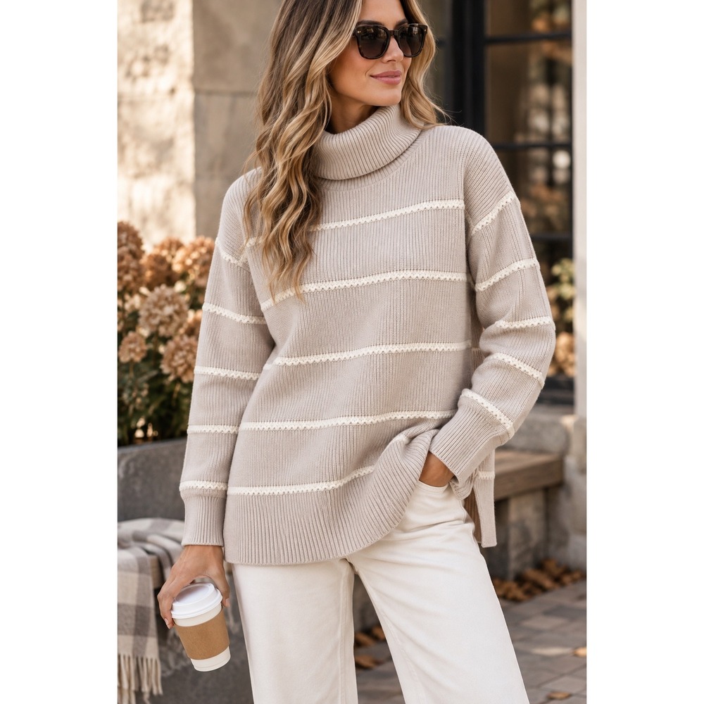 Varley Hamish Stitch Oversized Sweater Turtleneck Quiet Luxury Minimalist SZ L